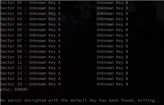 Mfoc does not find any default keys